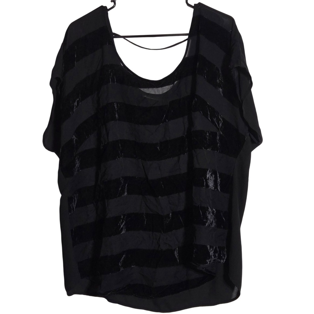 Lane Bryant Black Sheer Velvet Stripe Top Plus 18/20 Whimsigoth Witchy Goth Dark
